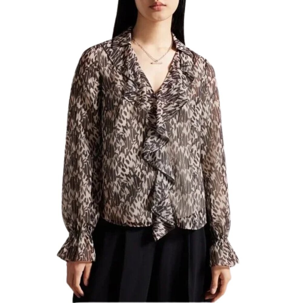 NEW Ted Baker Bertei V Neck Ruffle Blouse in Sz. 12